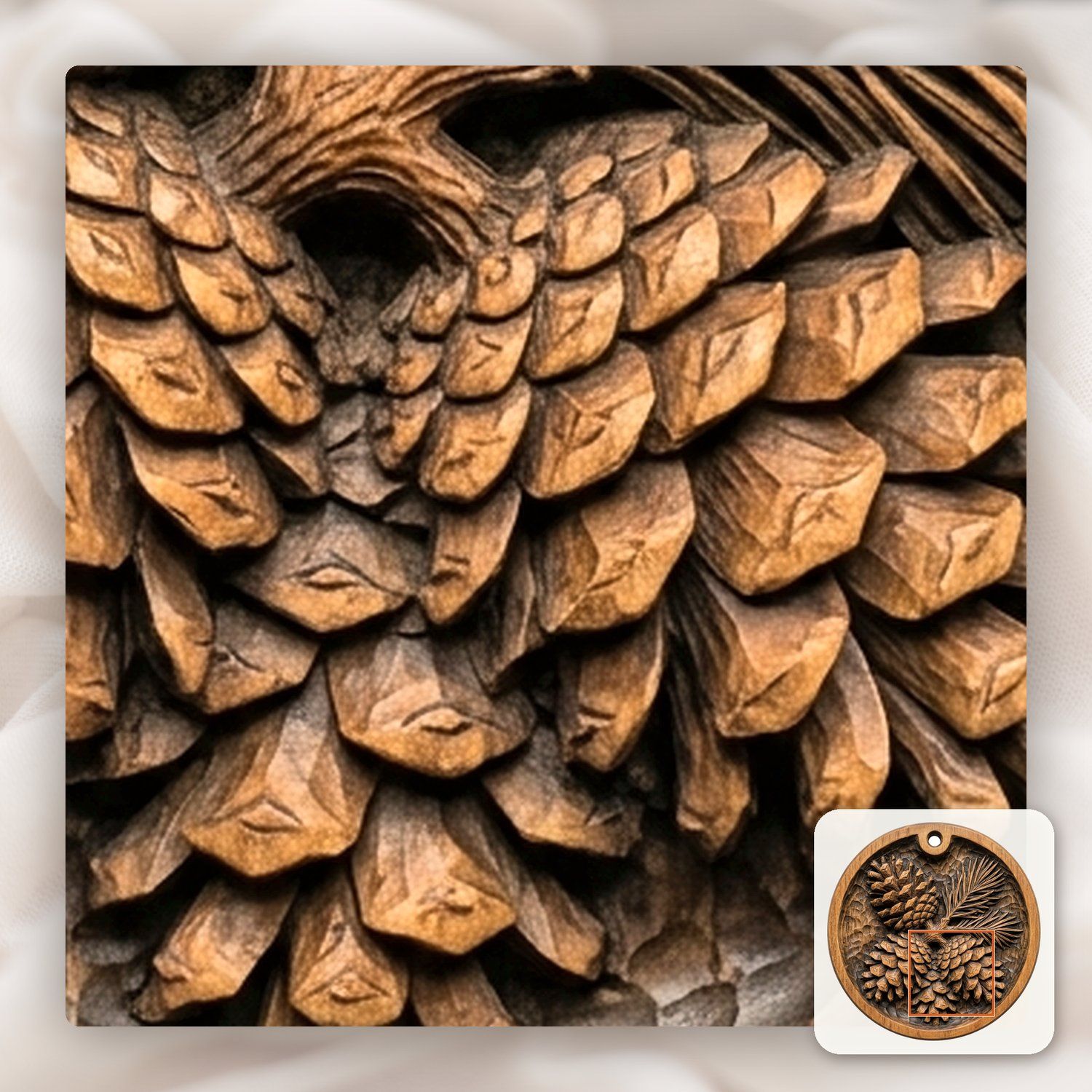 Rustic Pinecone Ornament CNC Relief STL bas-relief STL — view 12