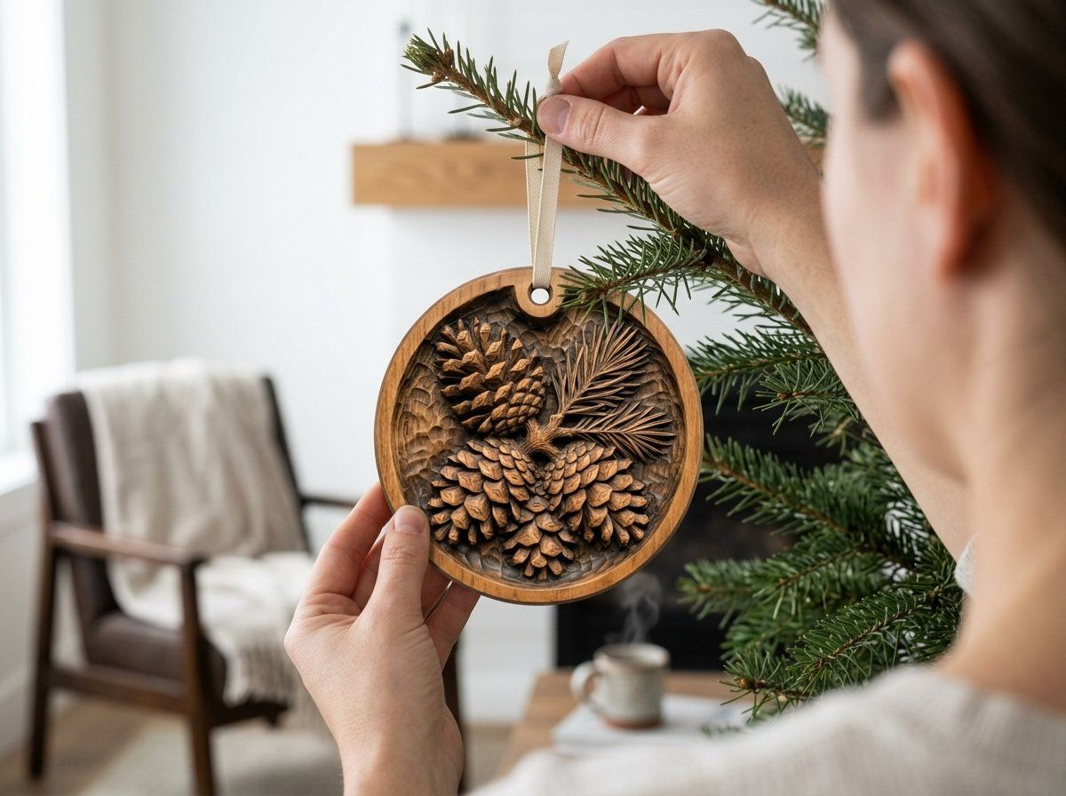 Rustic Pinecone Ornament CNC Relief STL bas-relief STL — view 13