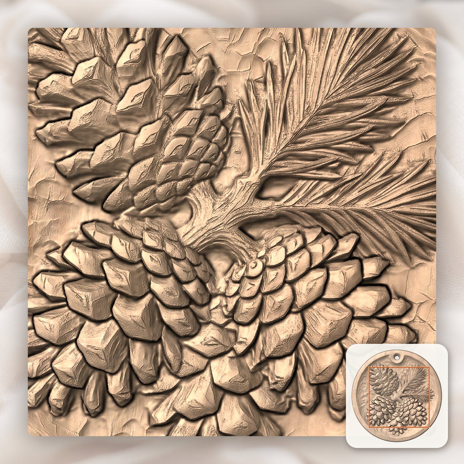 Rustic Pinecone Ornament CNC Relief STL bas-relief STL — view 7