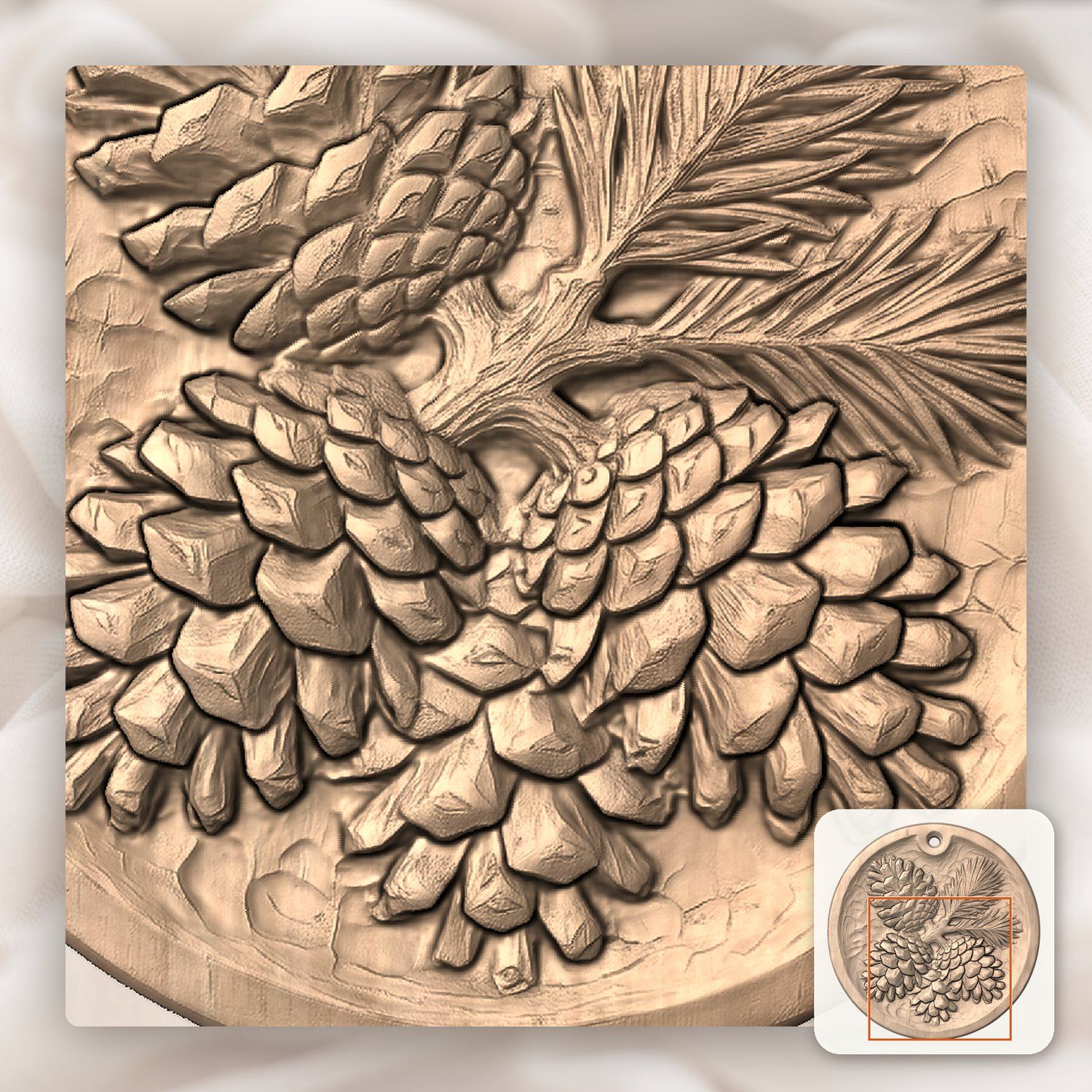 Rustic Pinecone Ornament CNC Relief STL bas-relief STL — view 8