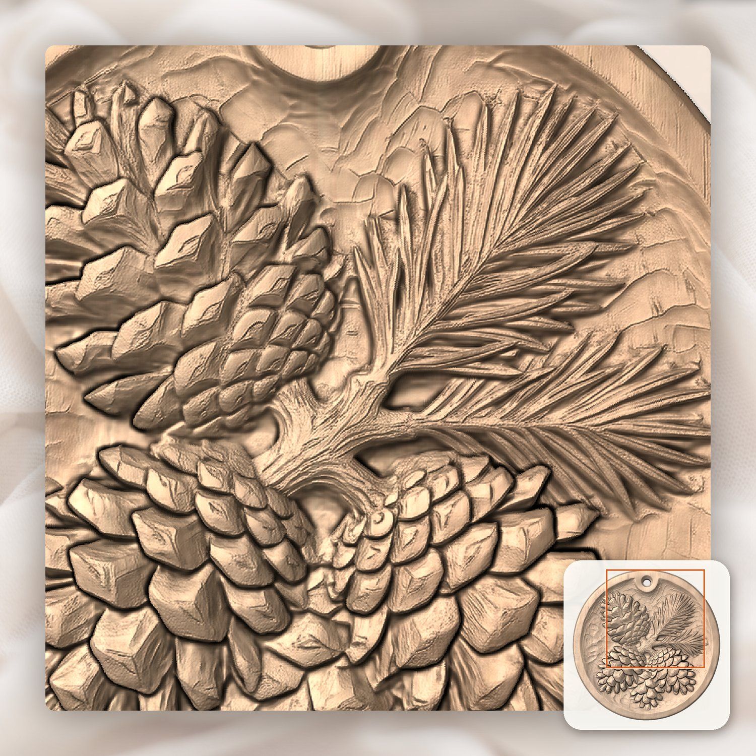 Rustic Pinecone Ornament CNC Relief STL bas-relief STL — view 10