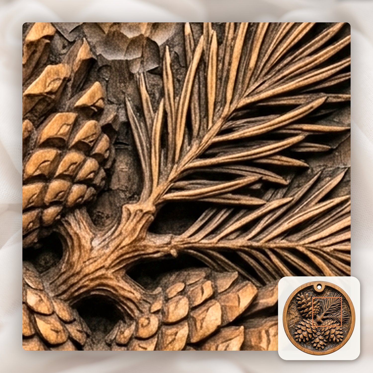 Rustic Pinecone Ornament CNC Relief STL bas-relief STL — view 11