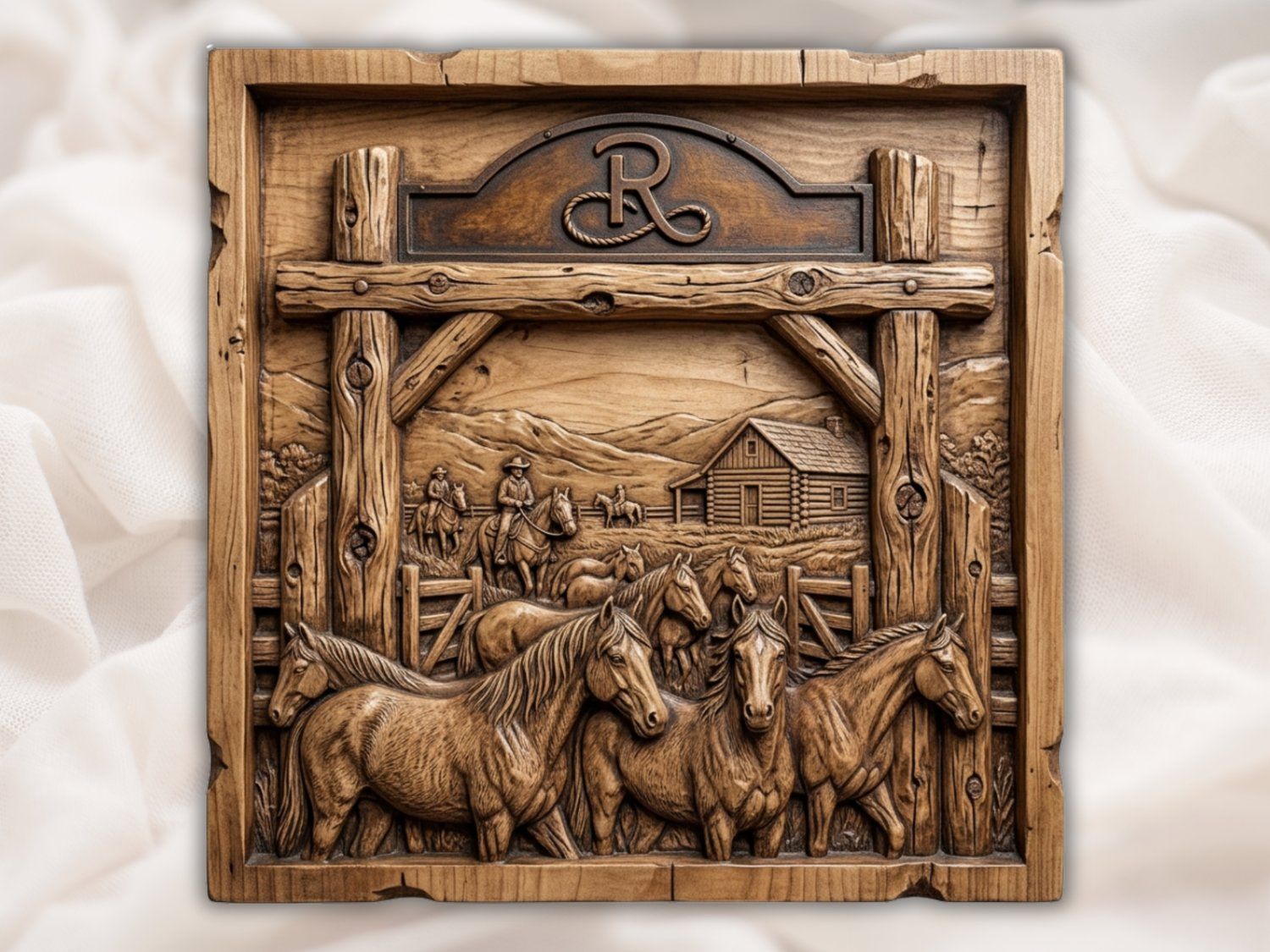 Rustic Ranch Western Horse Scene Wall Art bas-relief STL — view 2