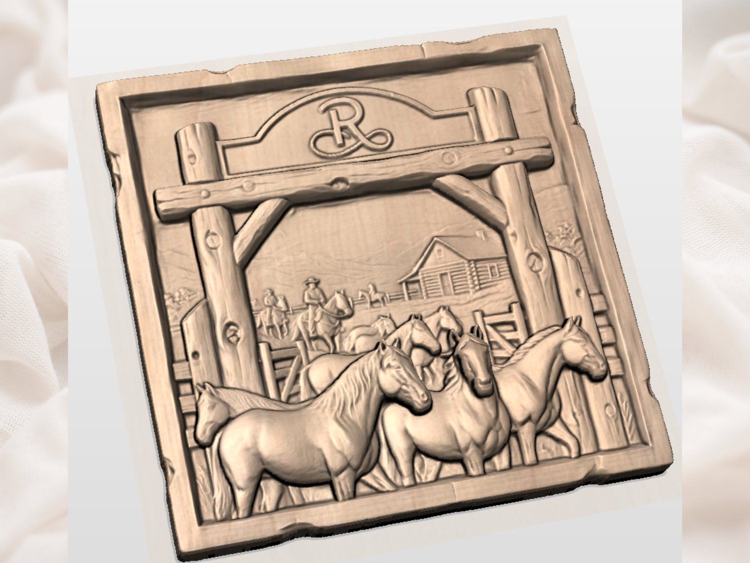 Rustic Ranch Western Horse Scene Wall Art bas-relief STL — view 4