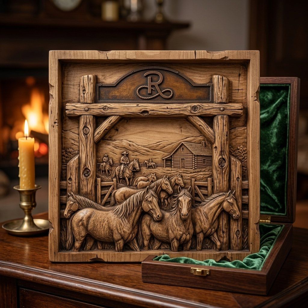 Rustic Ranch Western Horse Scene Wall Art bas-relief STL — view 9