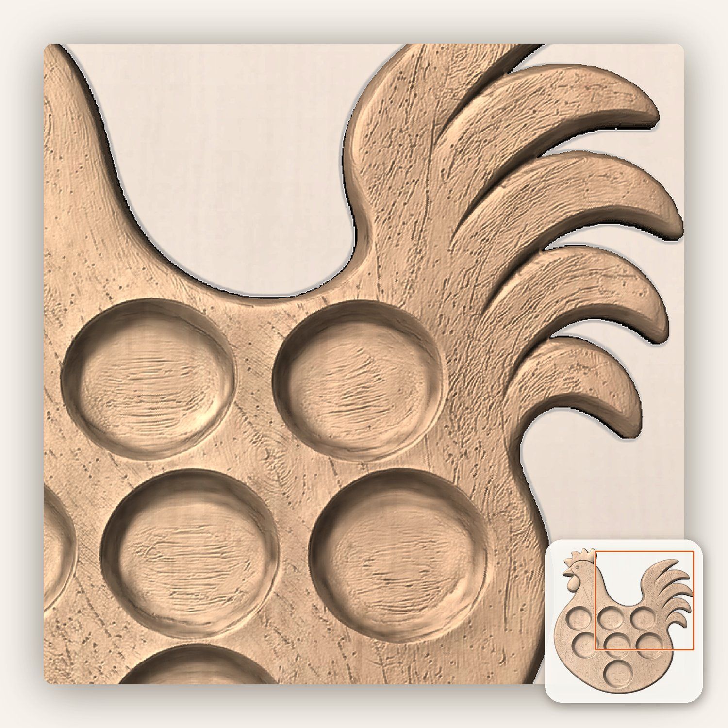 Rustic Rooster Egg Tray Holder CNC Relief STL bas-relief STL — view 6