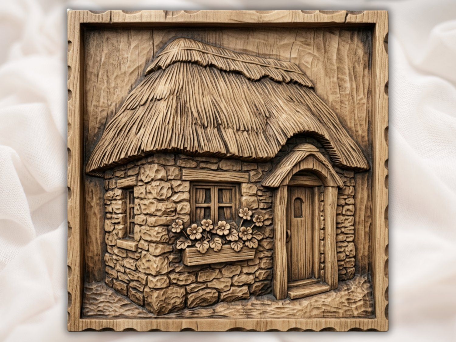 Rustic Thatched Cottage Home CNC Relief STL bas-relief STL — view 2