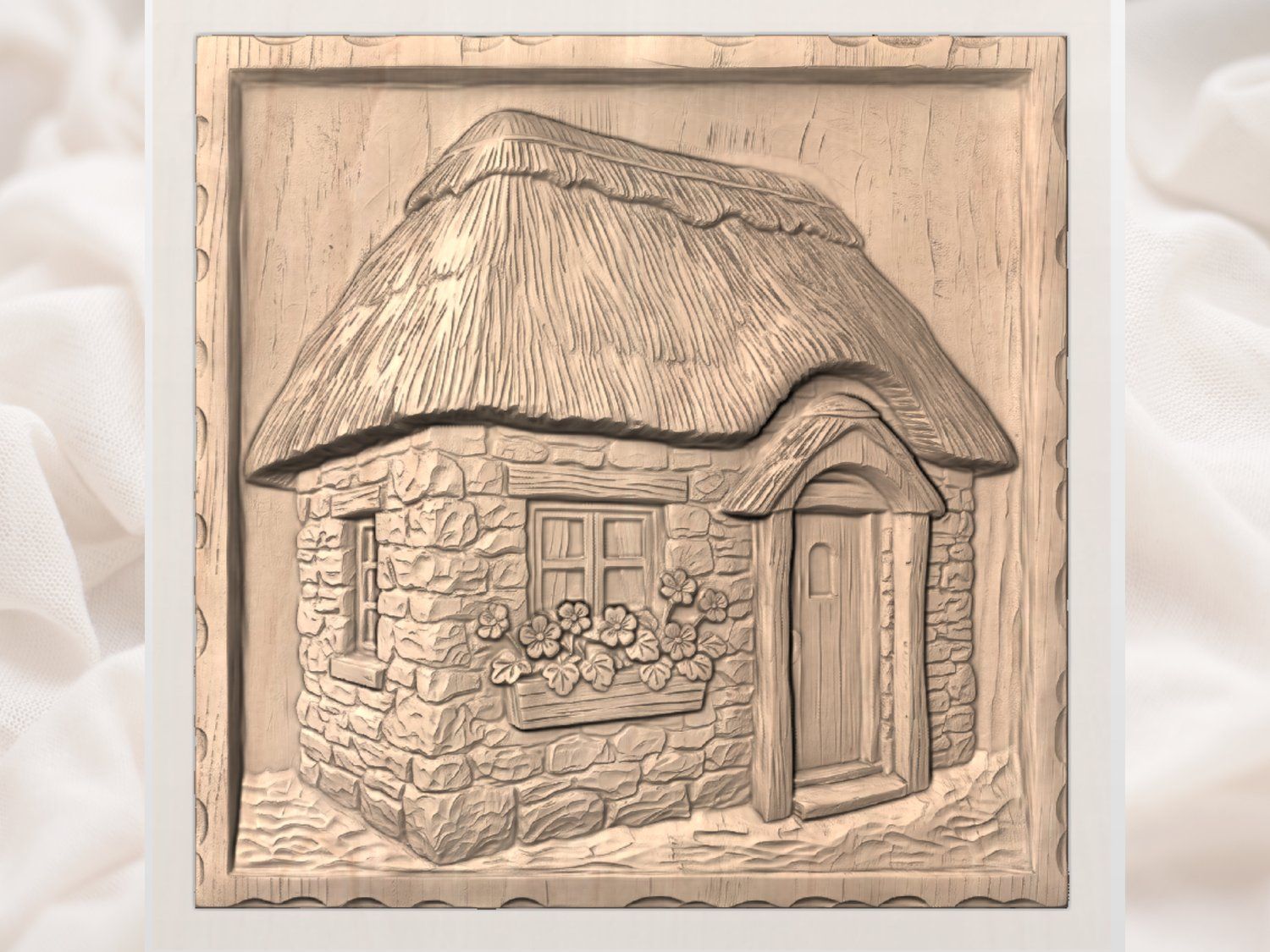 Rustic Thatched Cottage Home CNC Relief STL bas-relief STL — view 3
