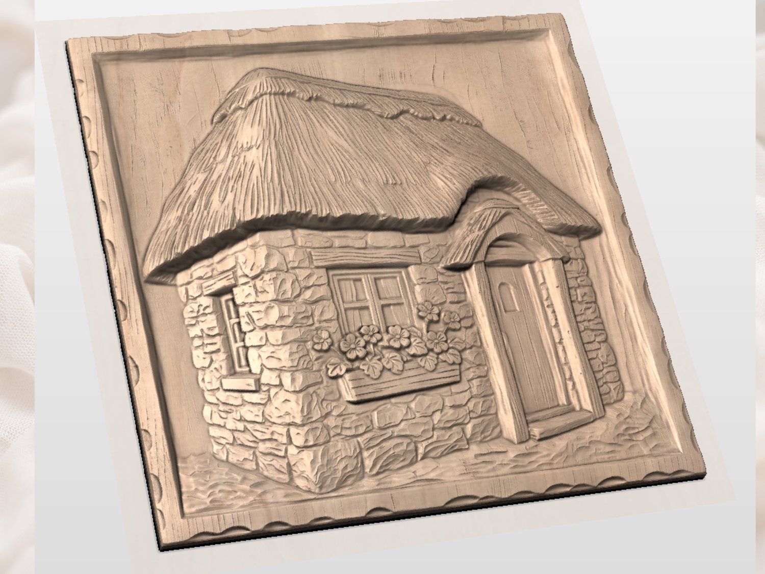 Rustic Thatched Cottage Home CNC Relief STL bas-relief STL — view 4