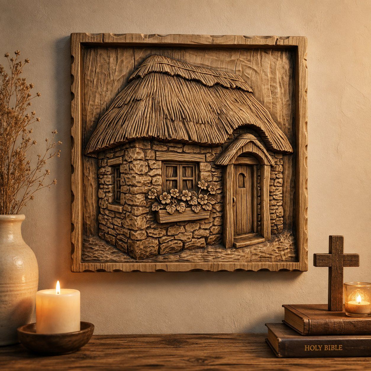 Rustic Thatched Cottage Home CNC Relief STL bas-relief STL — view 6