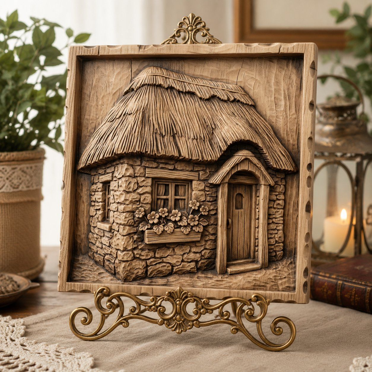 Rustic Thatched Cottage Home CNC Relief STL bas-relief STL — view 7