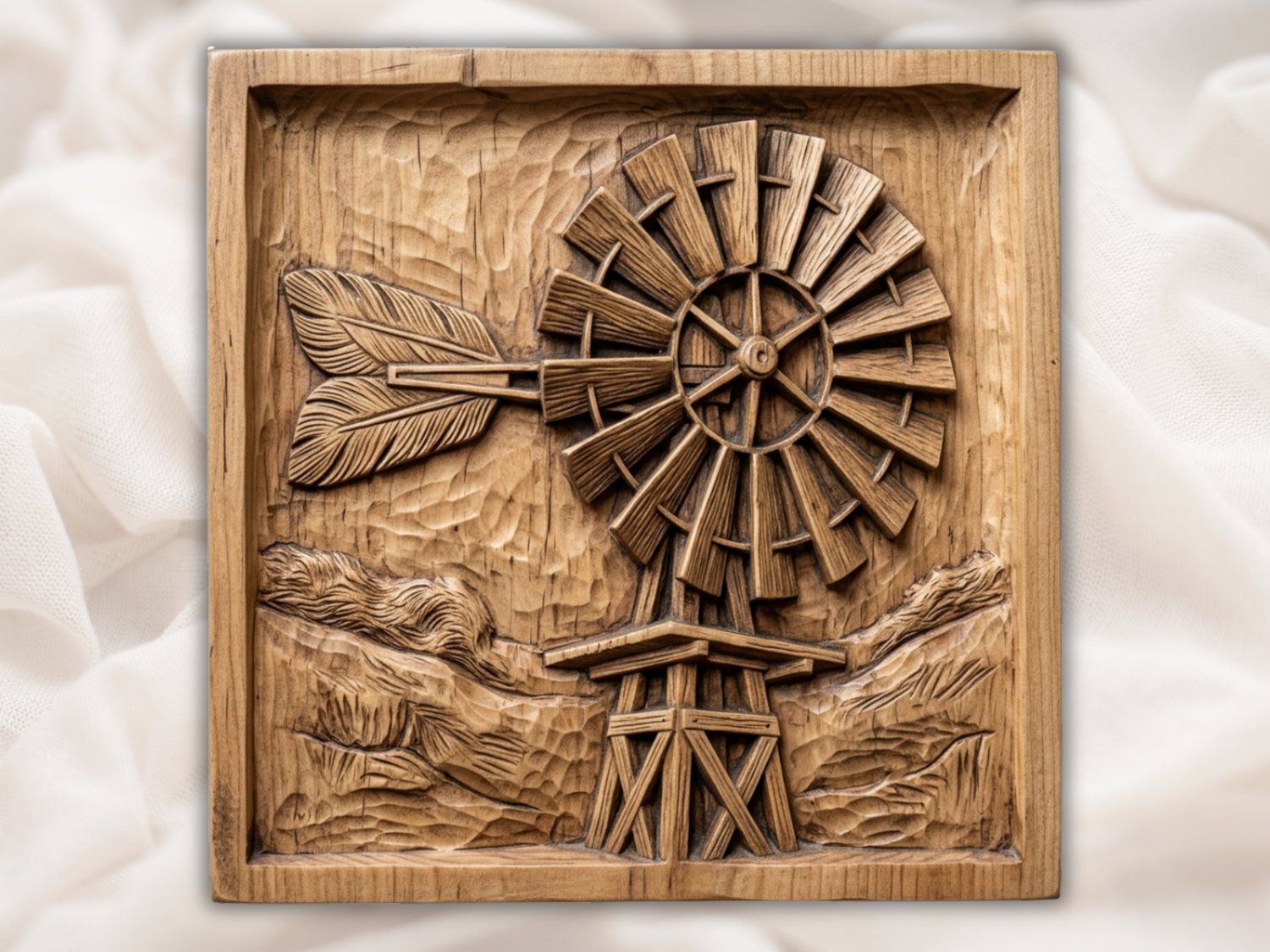 Rustic Windmill Bas Relief Wall Art bas-relief STL — view 2