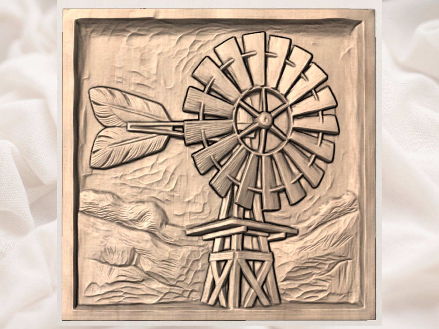 Rustic Windmill Bas Relief Wall Art bas-relief STL — view 3