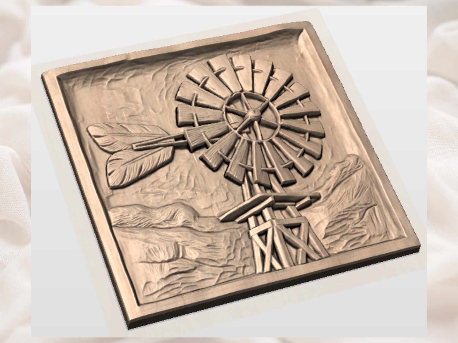 Rustic Windmill Bas Relief Wall Art bas-relief STL — view 4