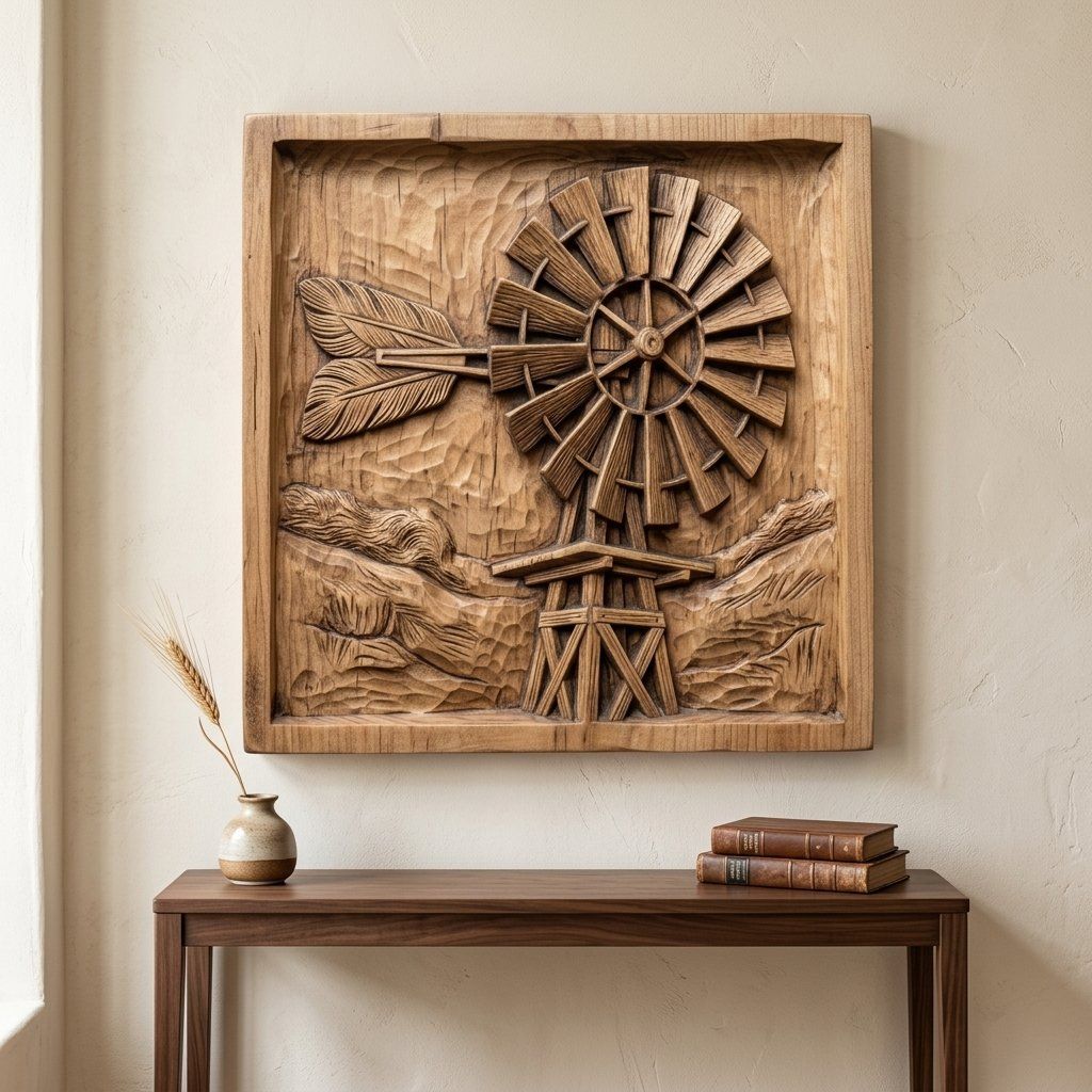 Rustic Windmill Bas Relief Wall Art bas-relief STL — view 6