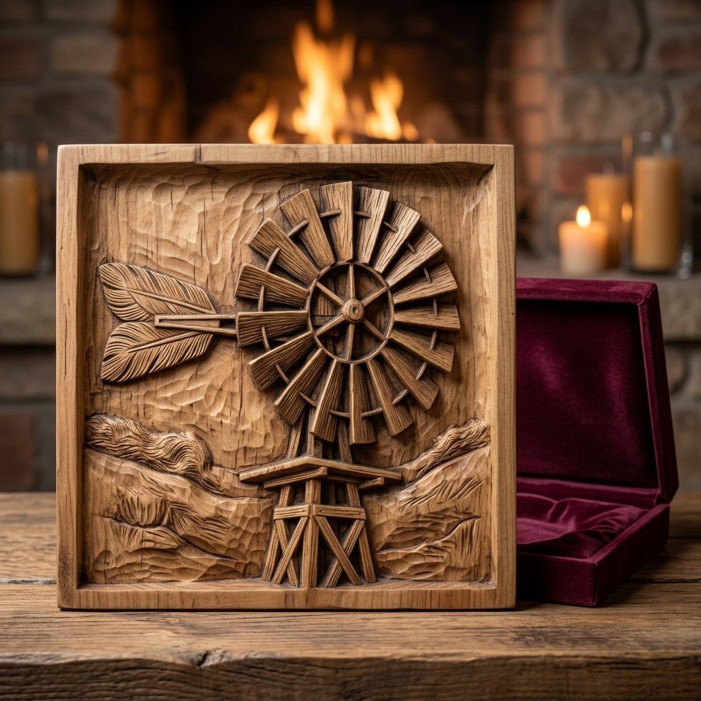 Rustic Windmill Bas Relief Wall Art bas-relief STL — view 9
