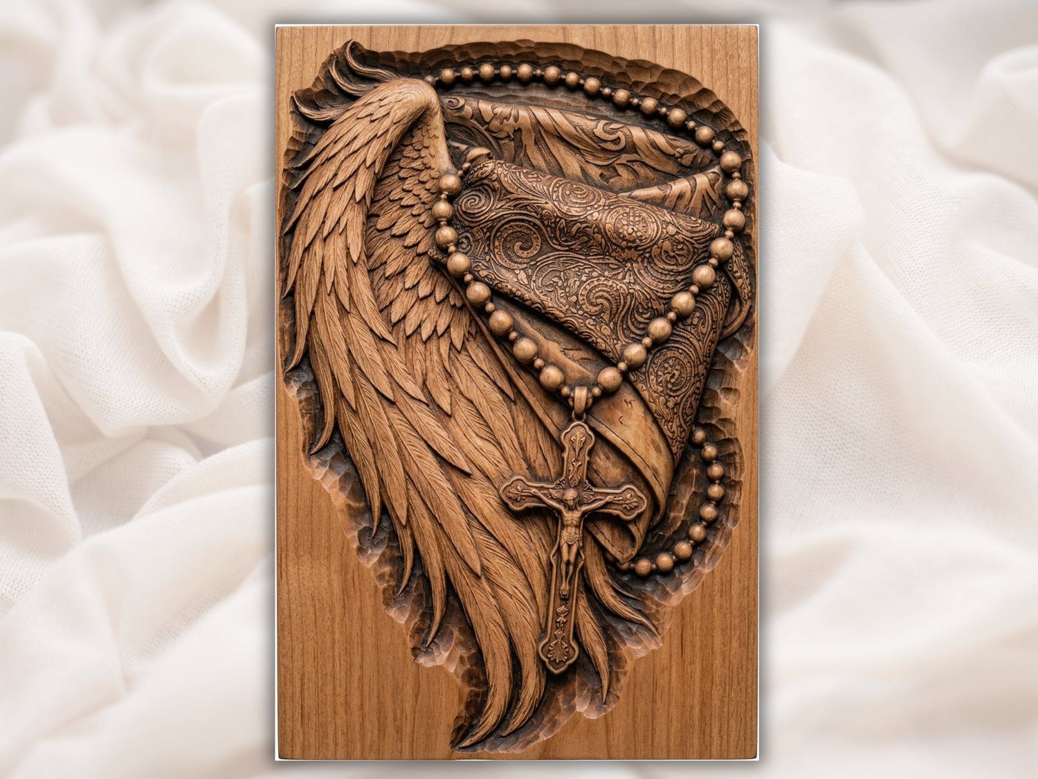 Sacred Angel Wing Rosary and Crucifix CNC Relief STL bas-relief STL — view 2