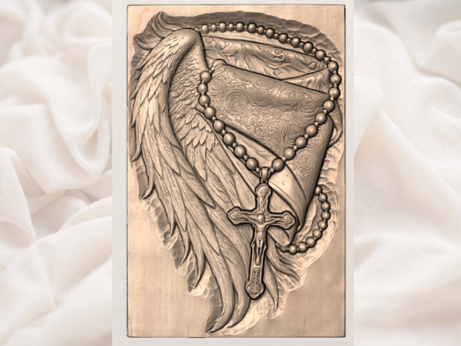 Sacred Angel Wing Rosary and Crucifix CNC Relief STL bas-relief STL — view 3
