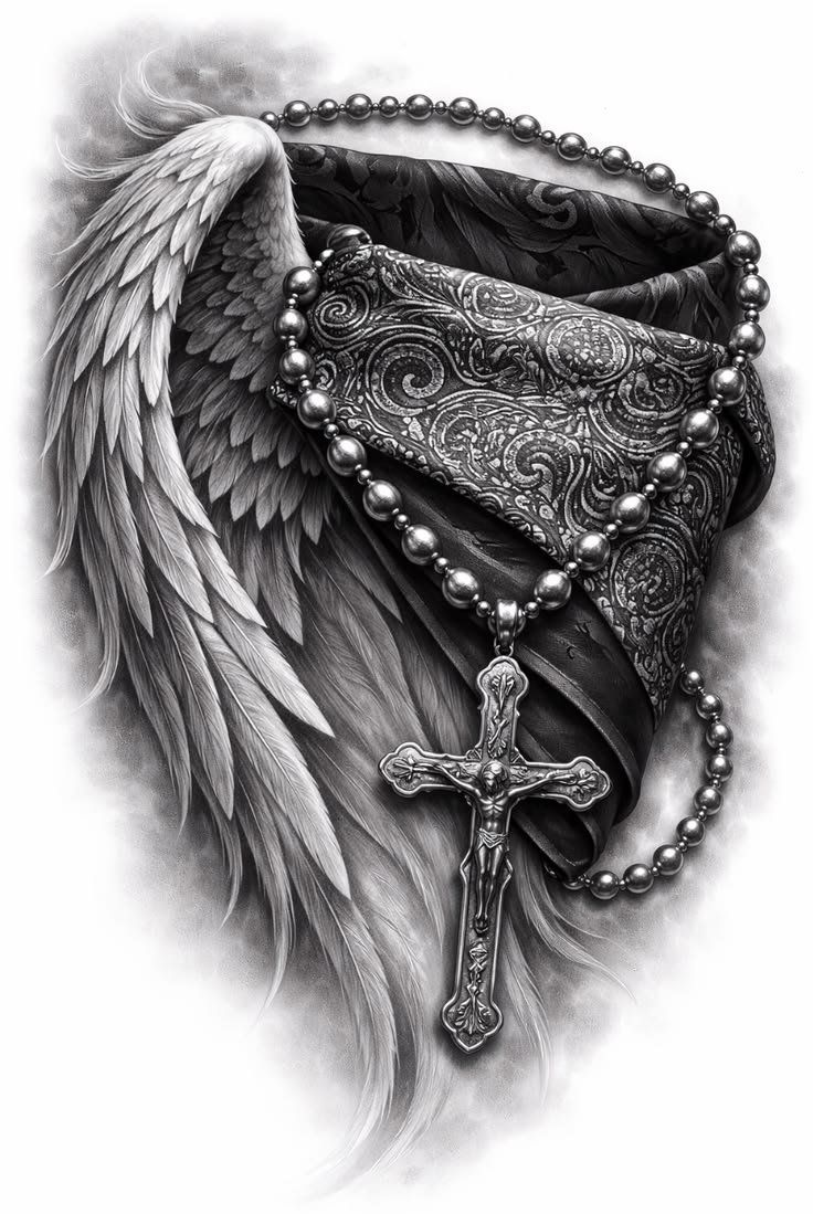 Sacred Angel Wing Rosary and Crucifix CNC Relief STL bas-relief STL — view 6