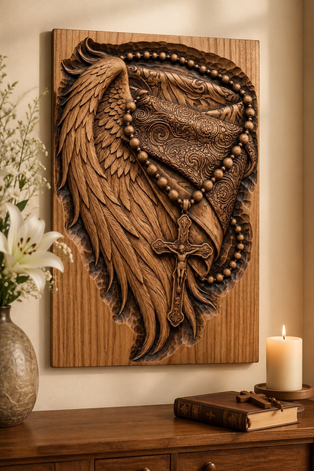 Sacred Angel Wing Rosary and Crucifix CNC Relief STL bas-relief STL — view 7