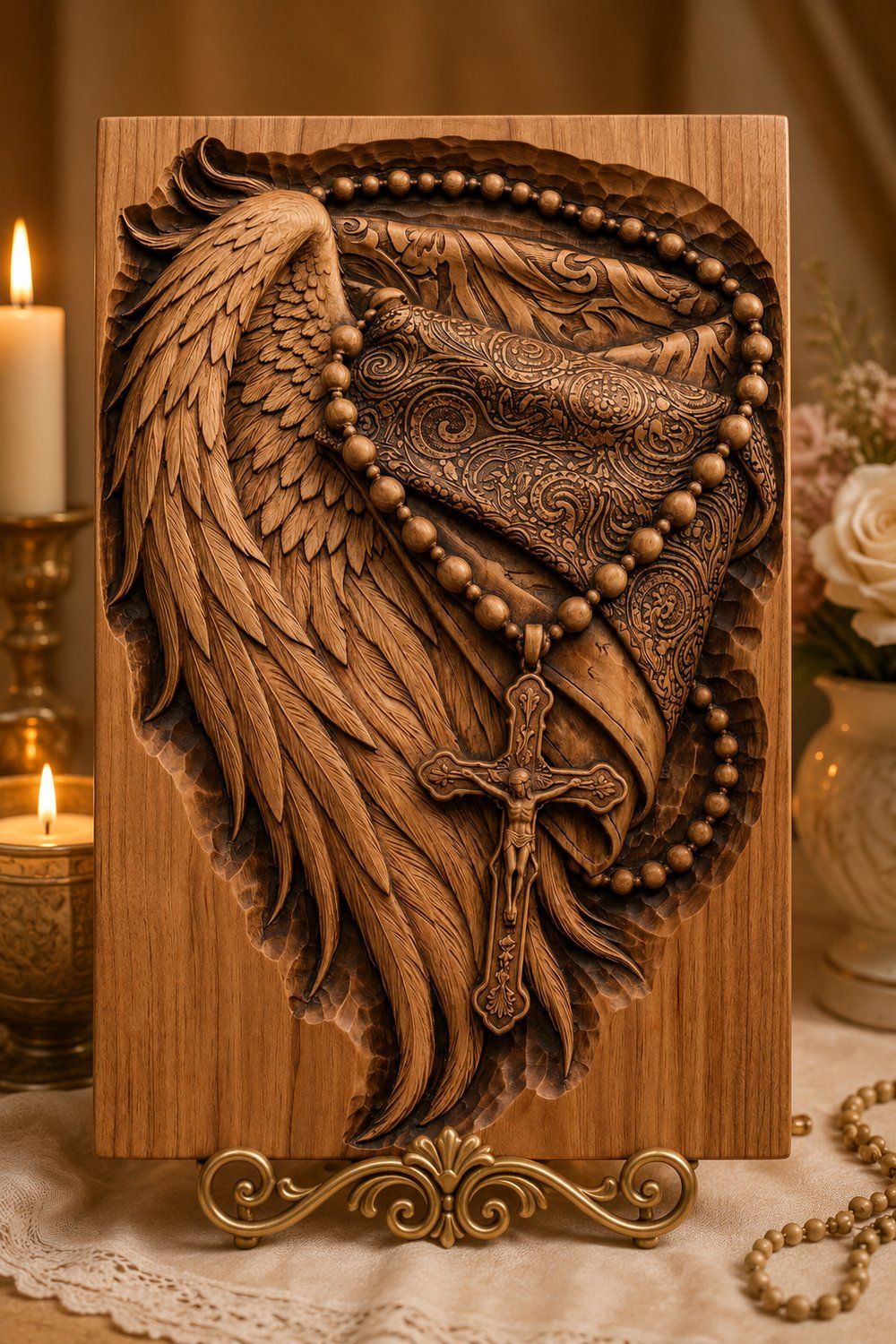Sacred Angel Wing Rosary and Crucifix CNC Relief STL bas-relief STL — view 8