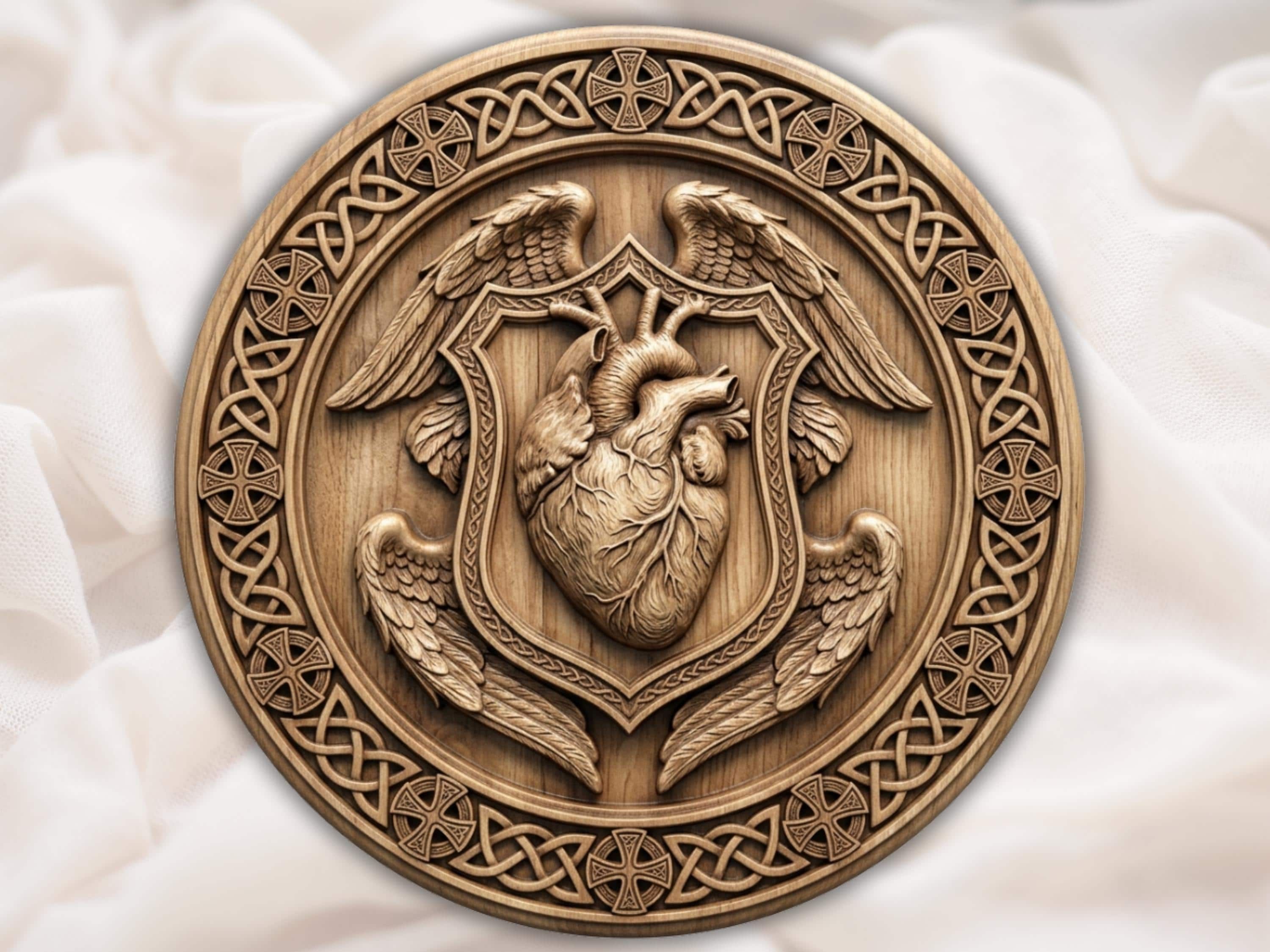 Sacred Heart Angel Wings Relief STL file for CNC router bas-relief STL file for CNC router, laser engraver & 3D printing