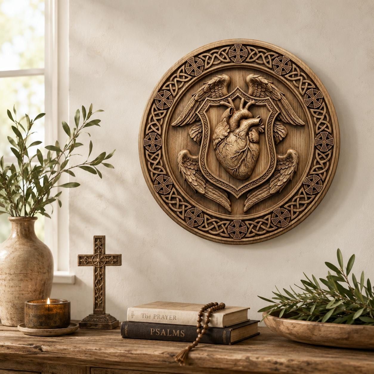 Sacred Heart Angel Wings Relief STL file for CNC router bas-relief STL — view 6