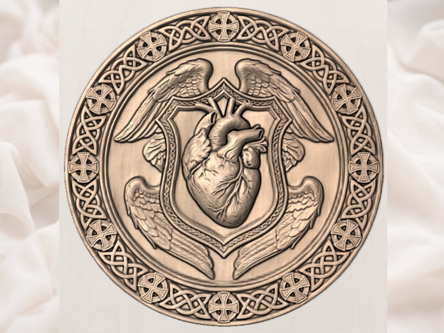 Sacred Heart Celtic Shield Wall Art bas-relief STL — view 2