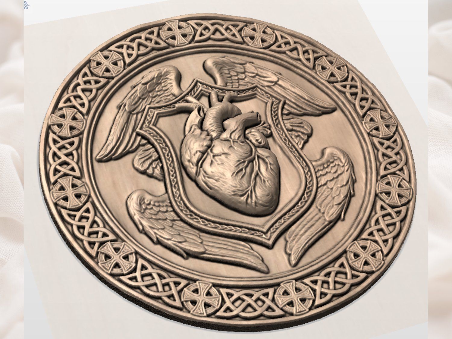 Sacred Heart Celtic Shield Wall Art bas-relief STL — view 3