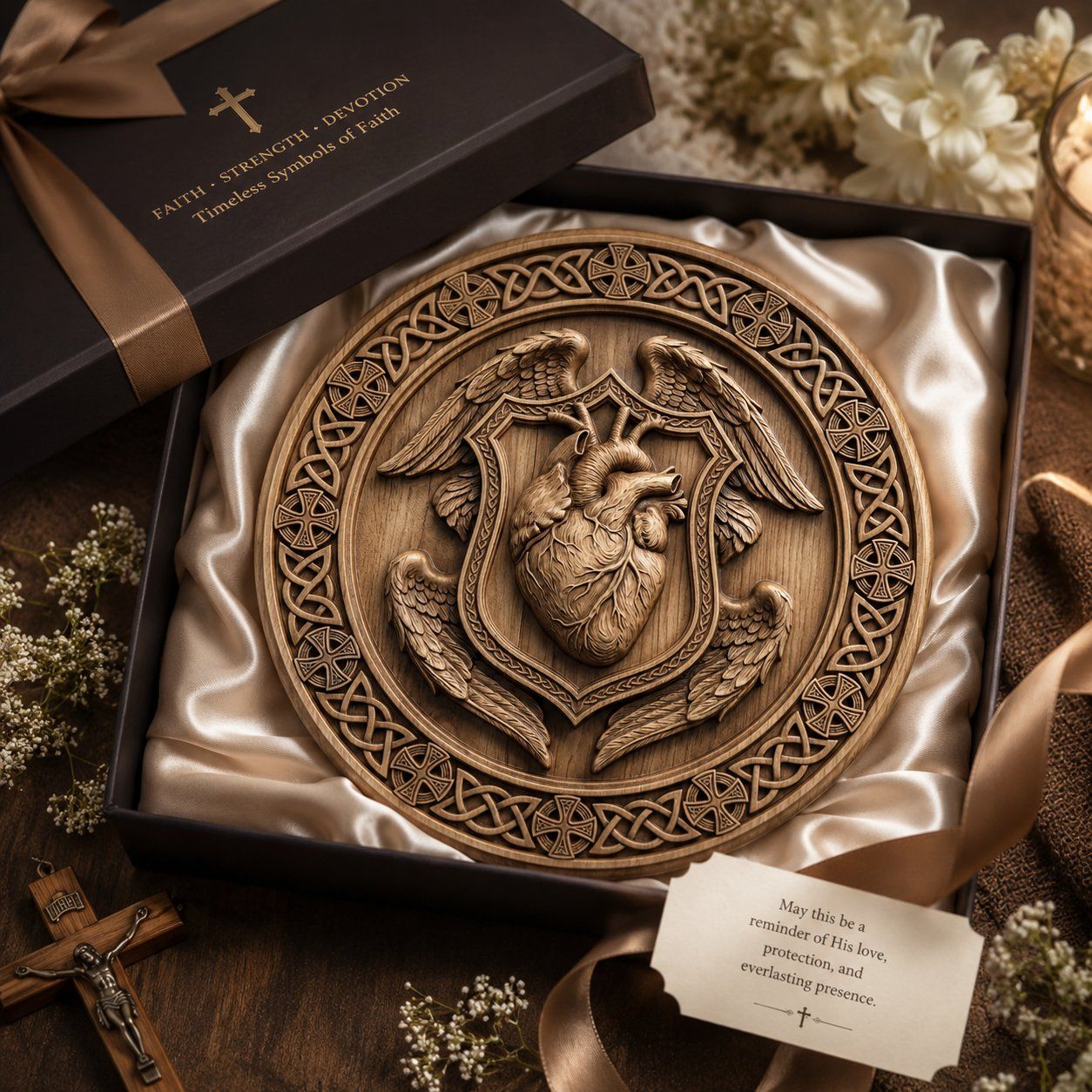 Sacred Heart Celtic Shield Wall Art bas-relief STL — view 8