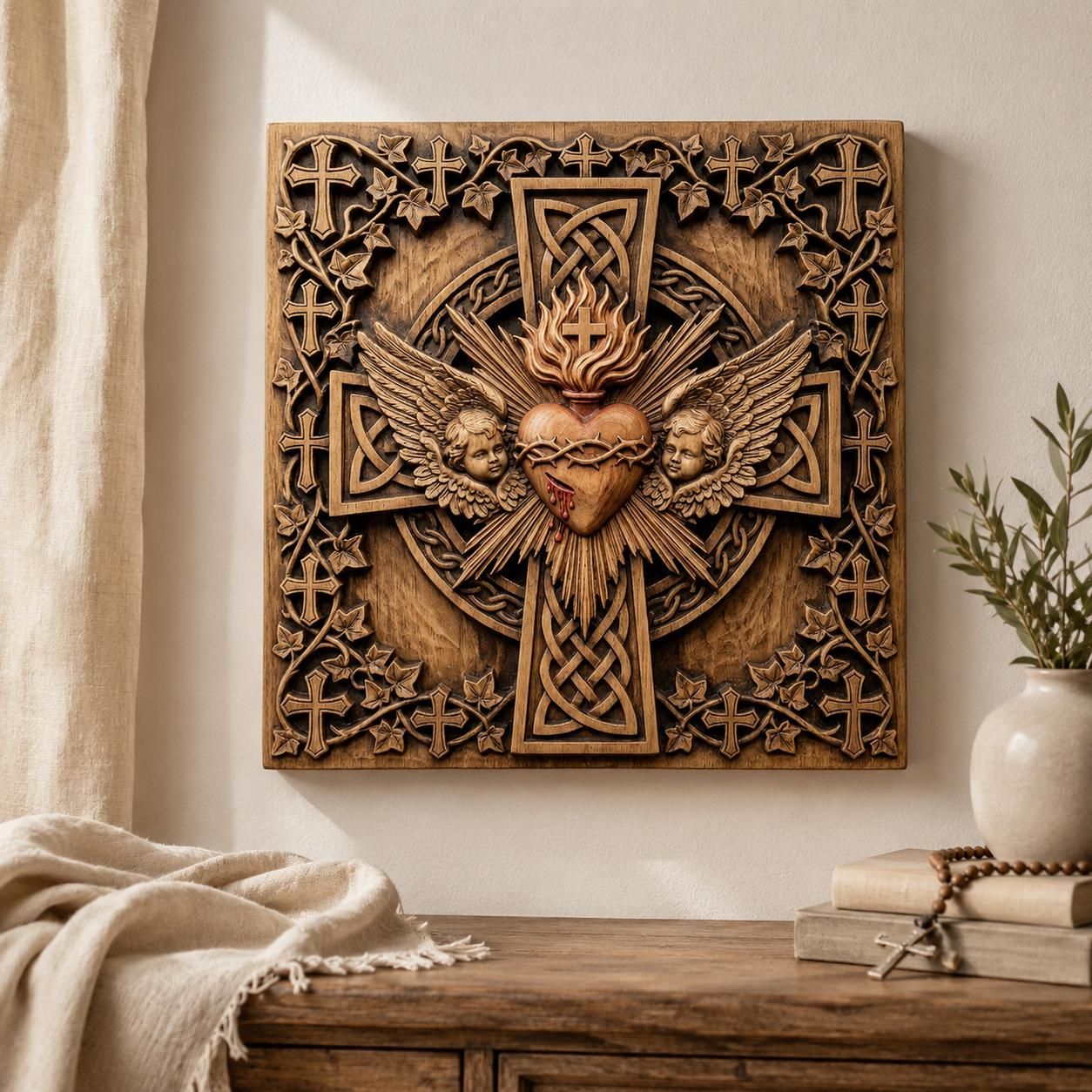 Sacred Heart Cherub STL file for CNC router bas-relief STL — view 6