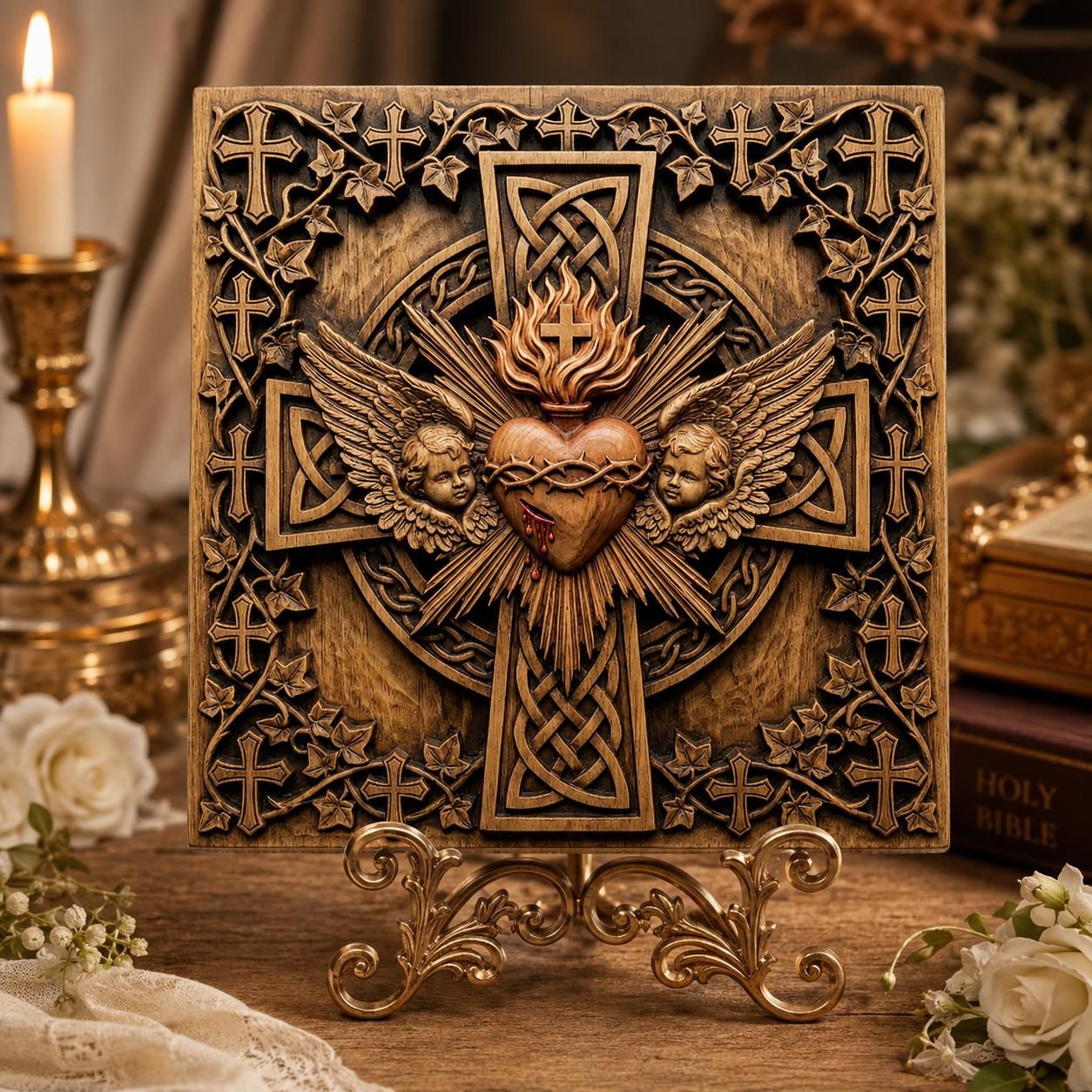 Sacred Heart Cherub STL file for CNC router bas-relief STL — view 7