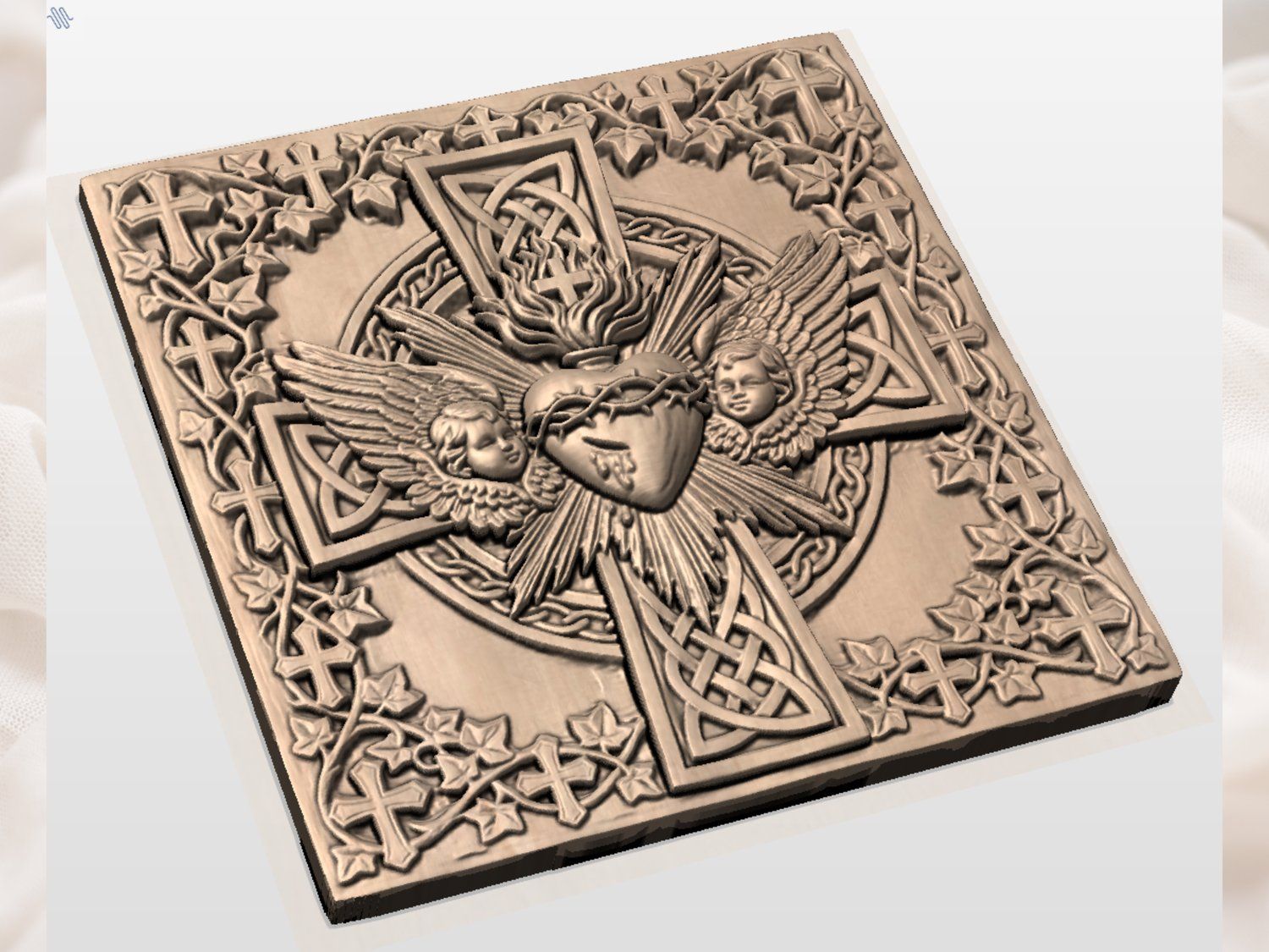 Sacred Heart Cherub Wall Art bas-relief STL — view 2