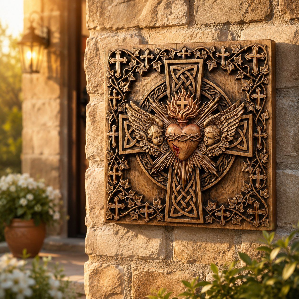 Sacred Heart Cherub Wall Art bas-relief STL — view 7