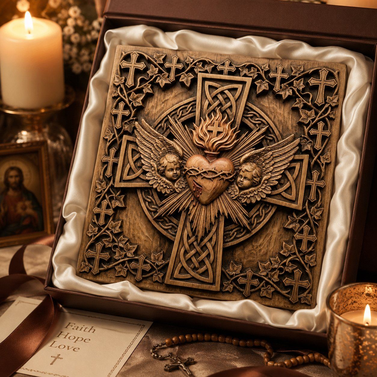 Sacred Heart Cherub Wall Art bas-relief STL — view 8