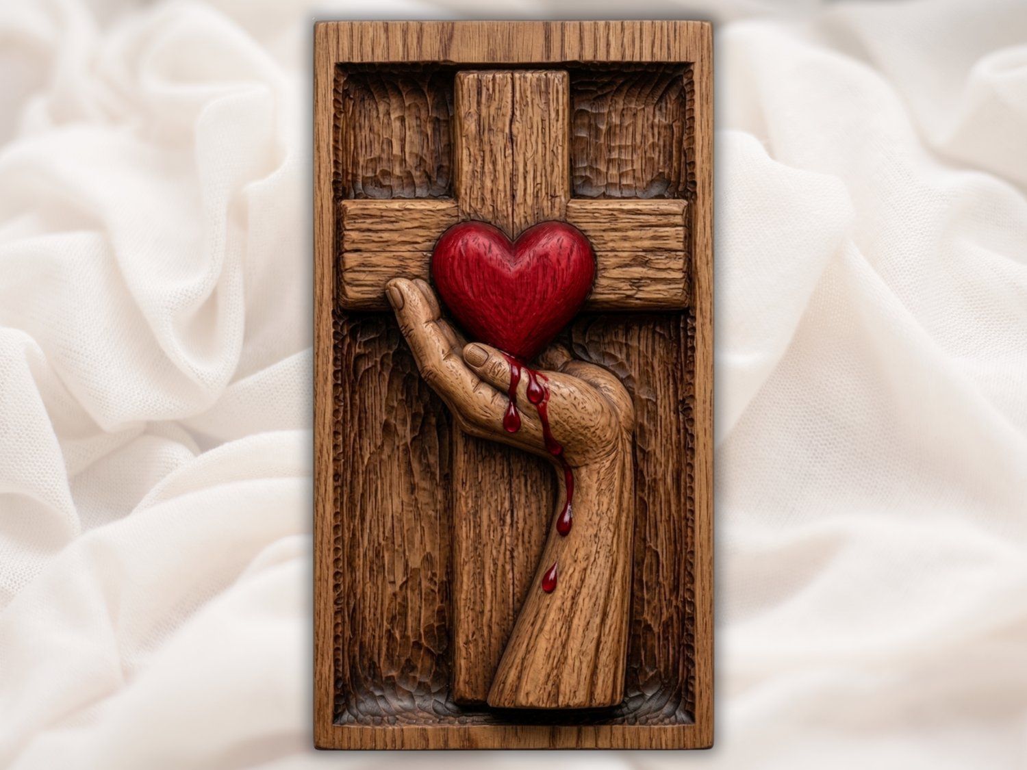 Sacred Heart Cross Sacrifice CNC Relief STL bas-relief STL — view 2