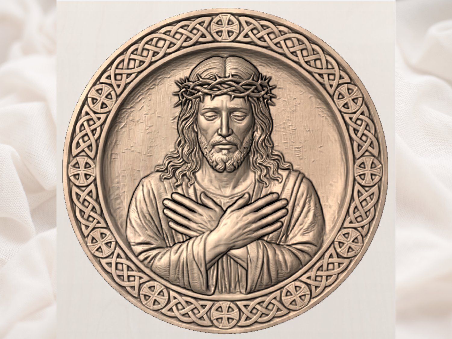 Sacred Heart Jesus Wood Carving Design bas-relief STL — view 2