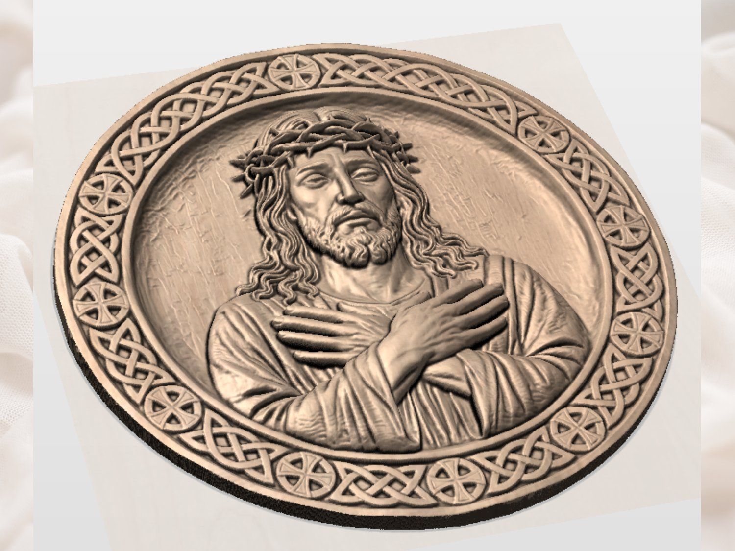 Sacred Heart Jesus Wood Carving Design bas-relief STL — view 3