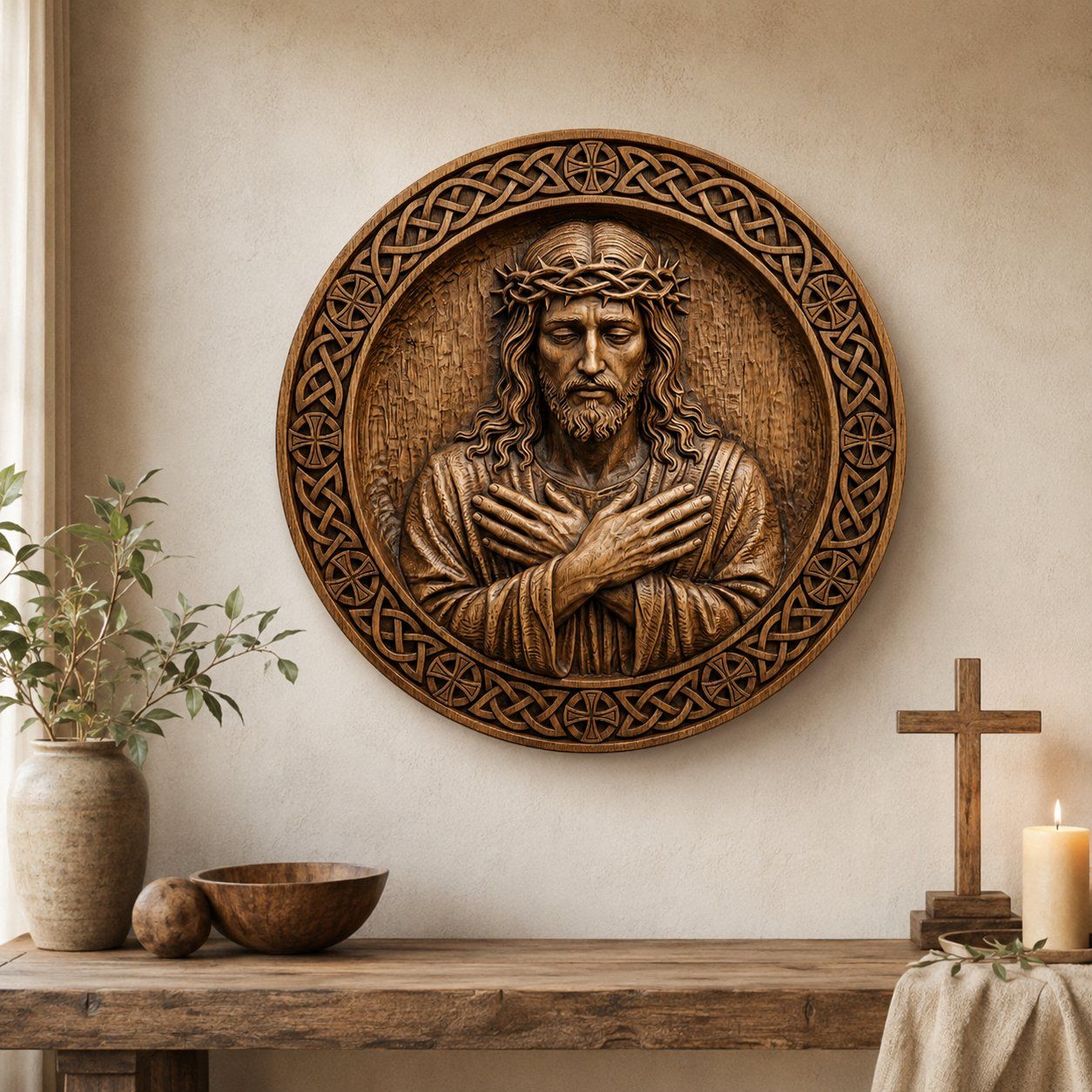 Sacred Heart Jesus Wood Carving Design bas-relief STL — view 5