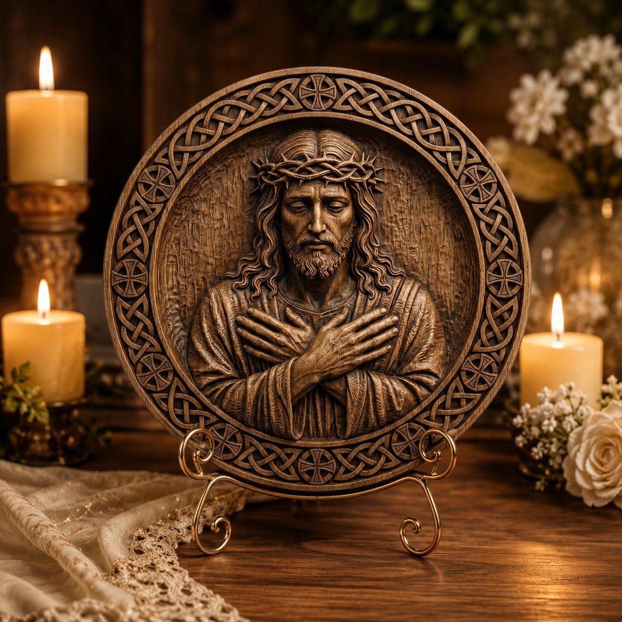 Sacred Heart Jesus Wood Carving Design bas-relief STL — view 6