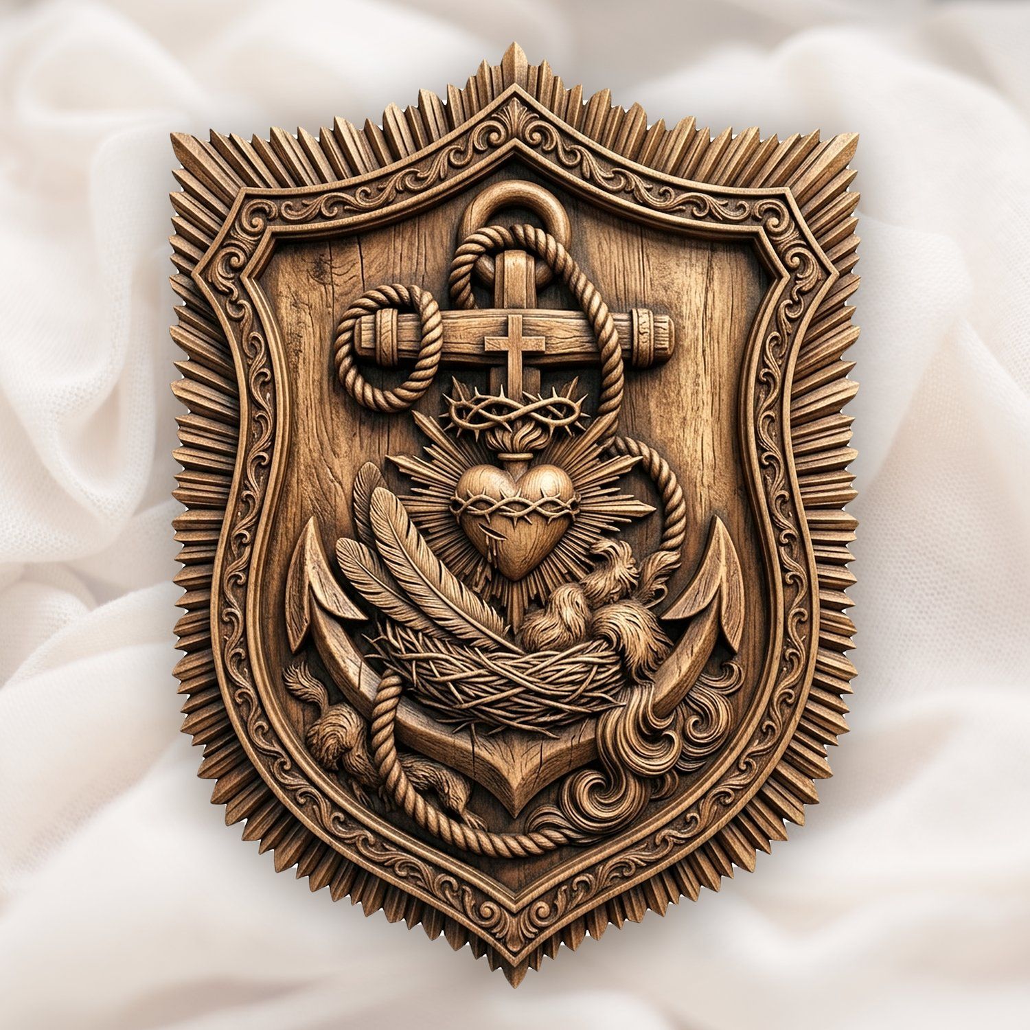 Sacred Heart of Jesus Anchor of Hope CNC Relief STL bas-relief STL design