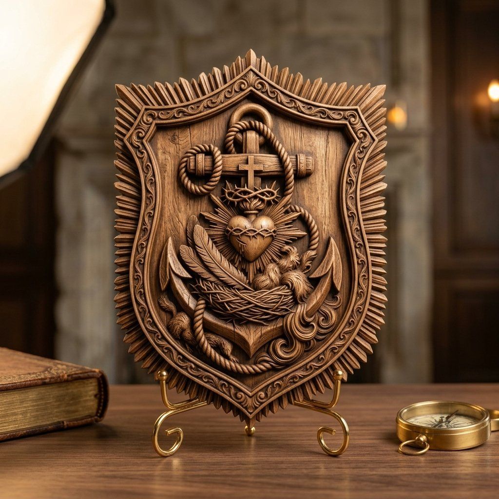 Sacred Heart of Jesus Anchor of Hope CNC Relief STL bas-relief STL — view 5