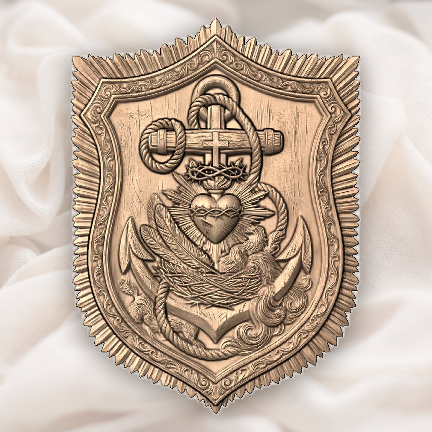 Sacred Heart of Jesus Anchor of Hope CNC Relief STL bas-relief STL — view 3