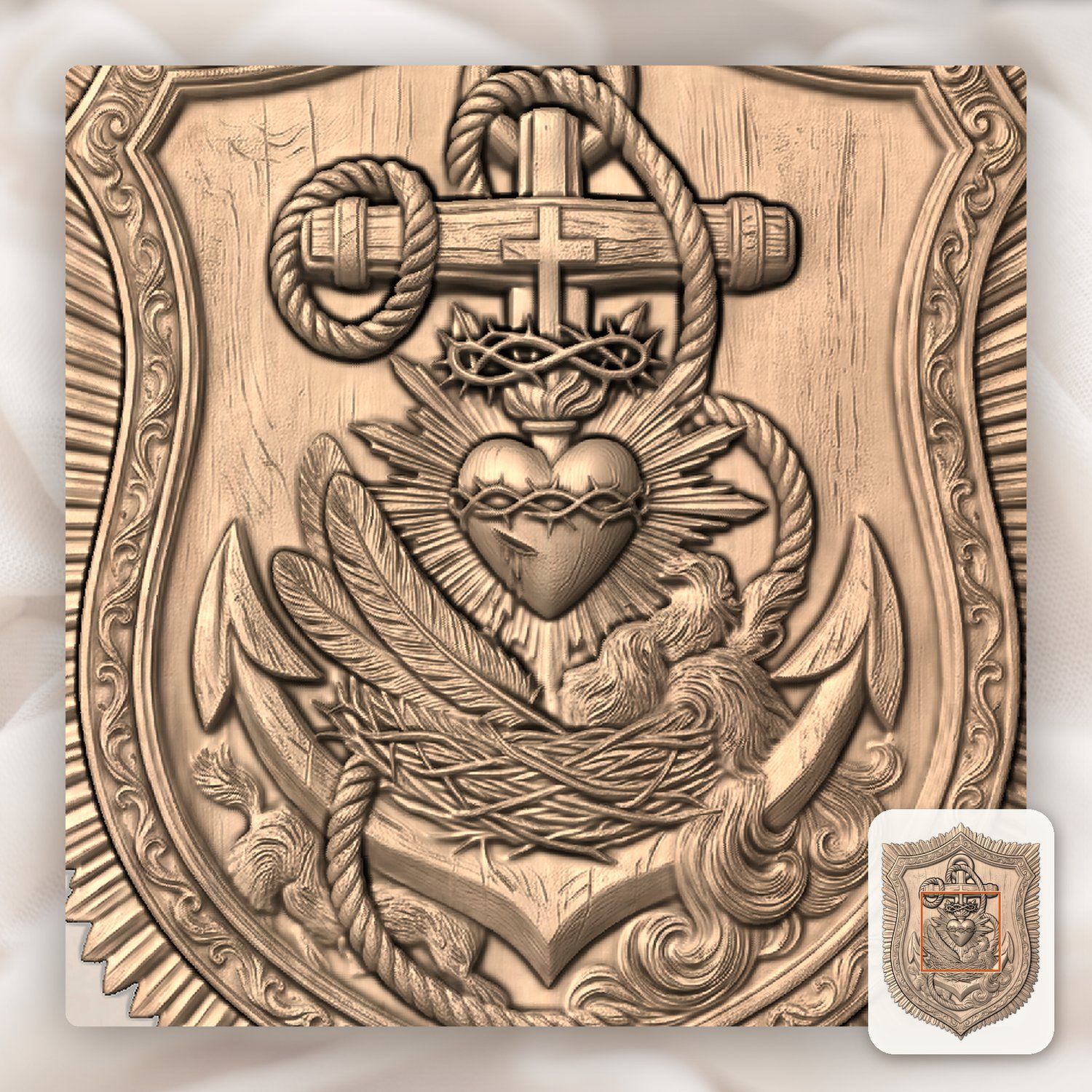 Sacred Heart of Jesus Anchor of Hope CNC Relief STL bas-relief STL — view 6