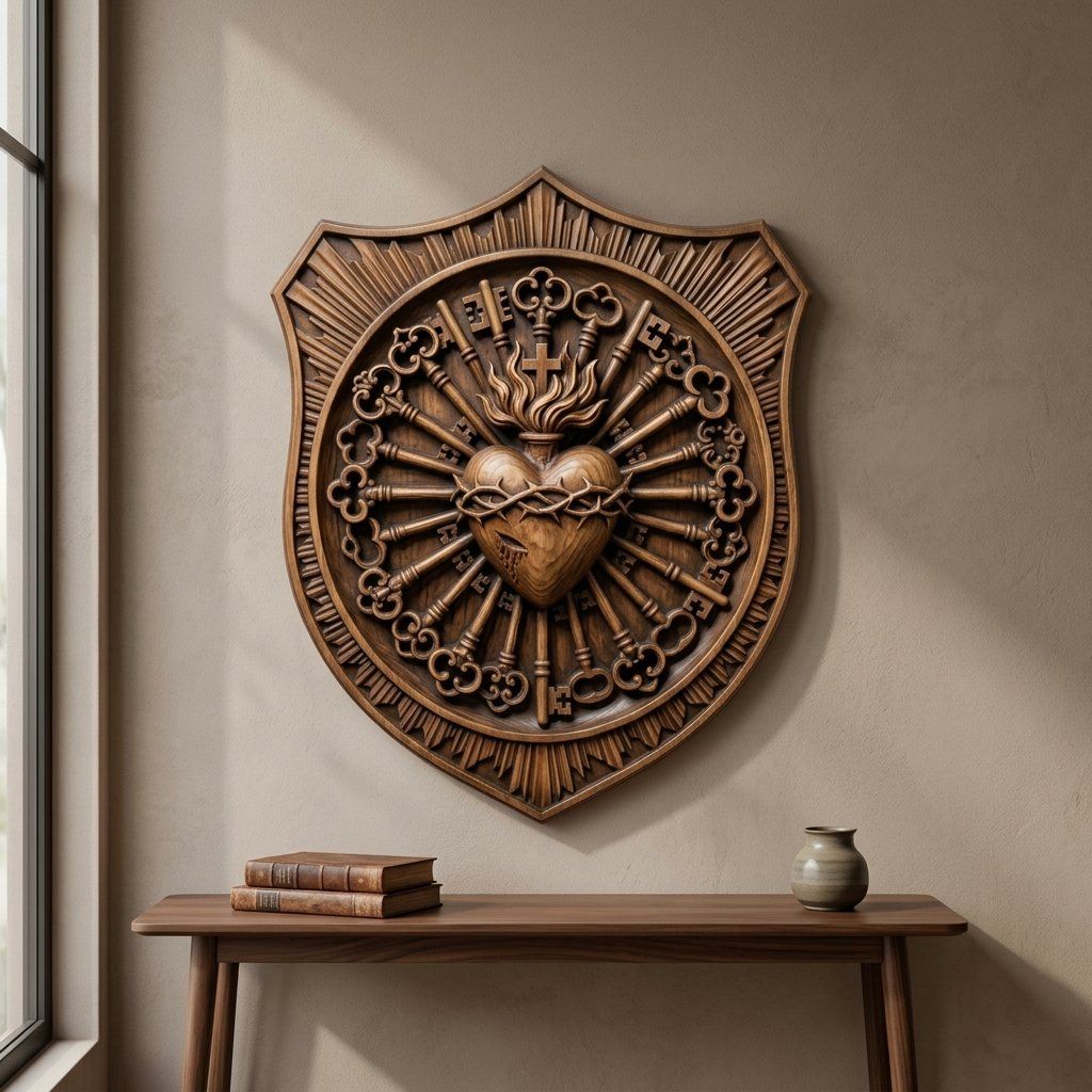 Sacred Heart of Jesus Catholic Shield CNC Relief STL bas-relief STL — view 13