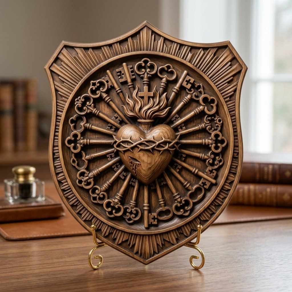 Sacred Heart of Jesus Catholic Shield CNC Relief STL bas-relief STL — view 6