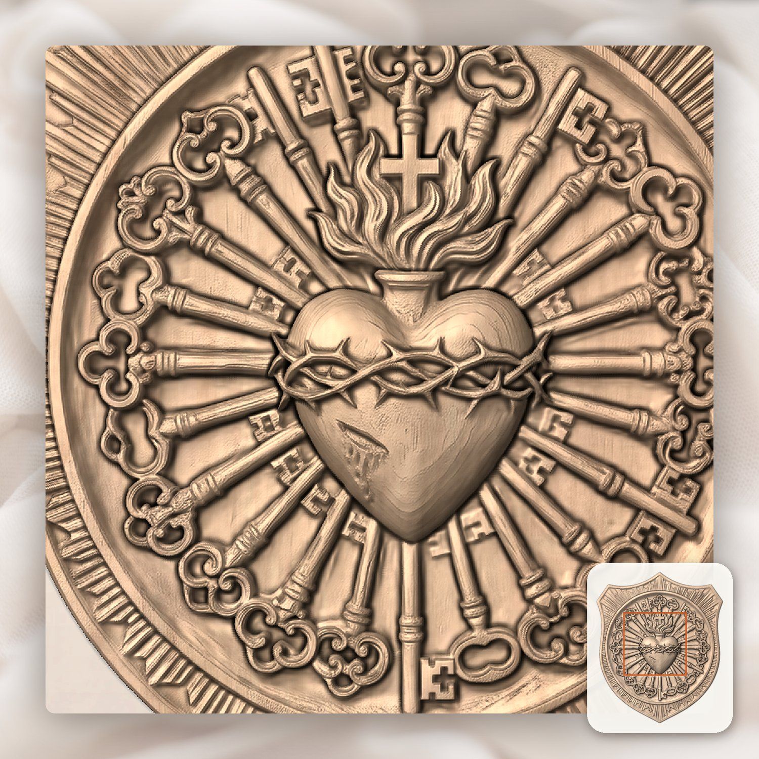 Sacred Heart of Jesus Catholic Shield CNC Relief STL bas-relief STL — view 5