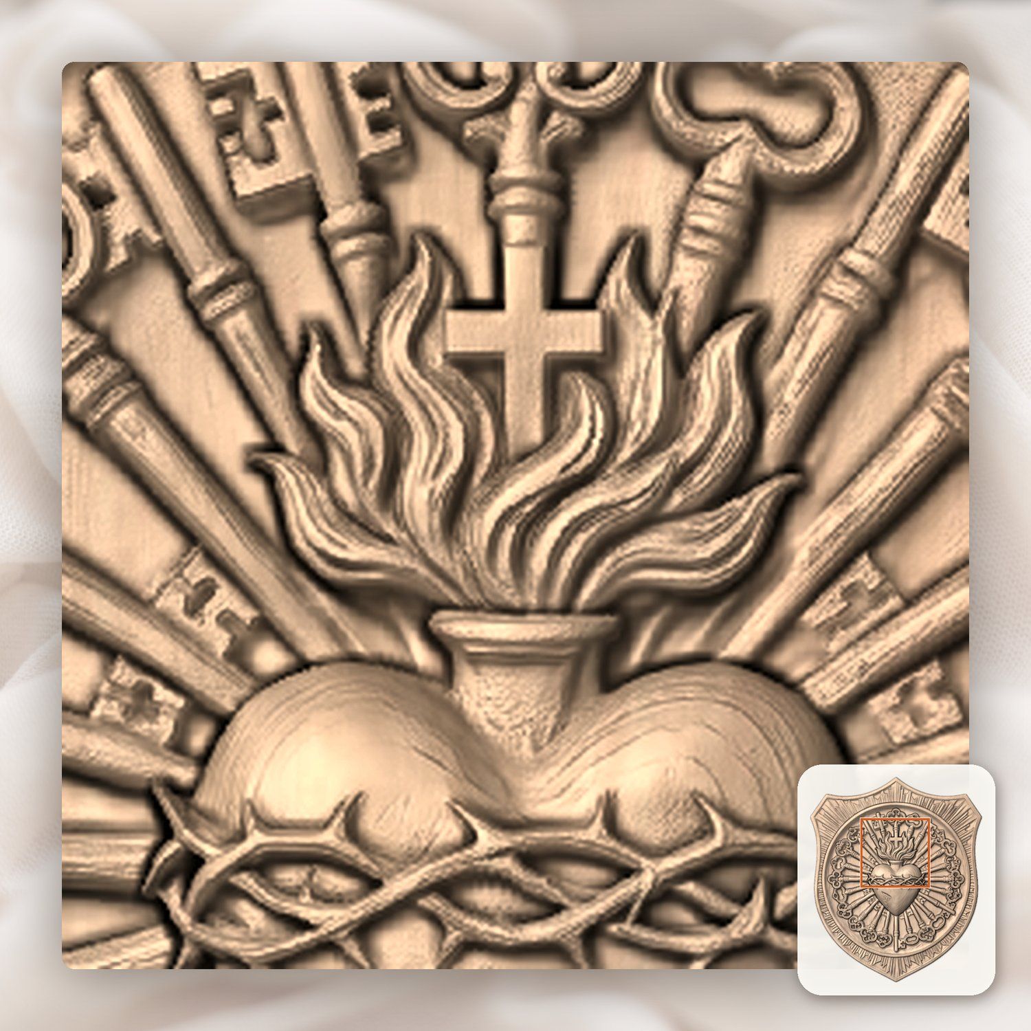 Sacred Heart of Jesus Catholic Shield CNC Relief STL bas-relief STL — view 7