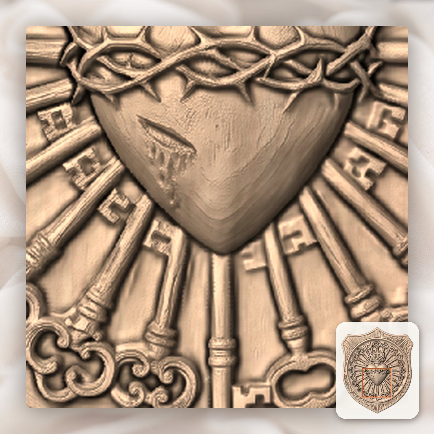 Sacred Heart of Jesus Catholic Shield CNC Relief STL bas-relief STL — view 8
