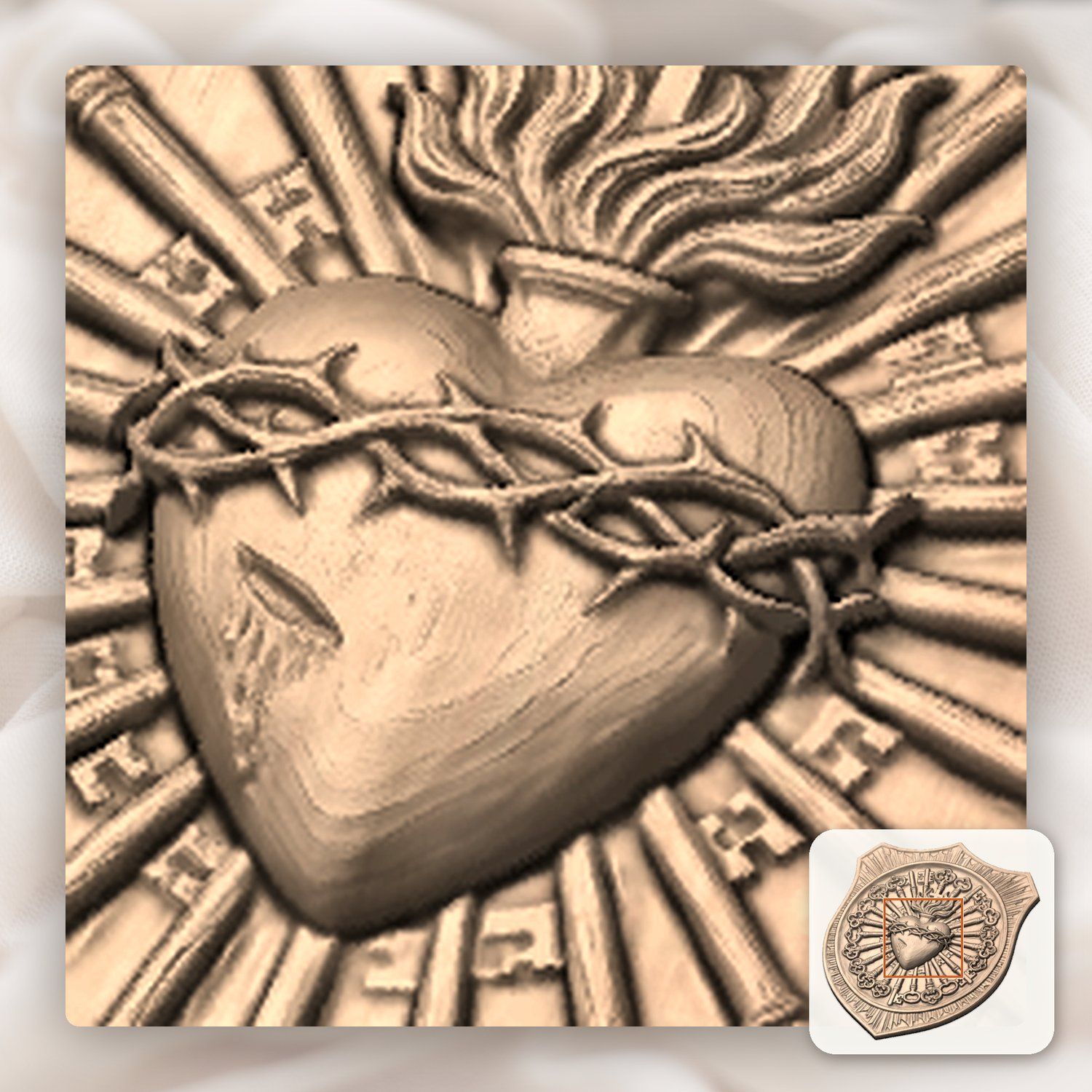 Sacred Heart of Jesus Catholic Shield CNC Relief STL bas-relief STL — view 9